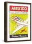 Mexico, Plane over Pyramid, Happy Travels-null-Framed Art Print