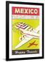 Mexico, Plane over Pyramid, Happy Travels-null-Framed Art Print