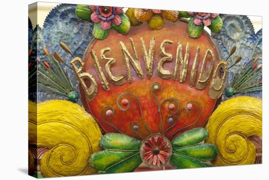 Mexico, San Miguel De Allende. a Colorful Metal Sign Saying 'Welcome' Is Sold in a Market-Brenda Tharp-Stretched Canvas