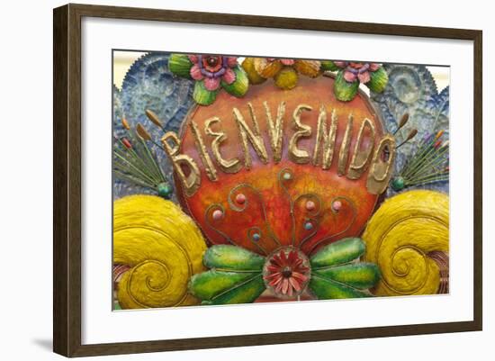 Mexico, San Miguel De Allende. a Colorful Metal Sign Saying 'Welcome' Is Sold in a Market-Brenda Tharp-Framed Photographic Print