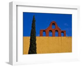 Mexico, San Miguel de Allende, Blue sky, city wall and Cypress Tree-Terry Eggers-Framed Photographic Print