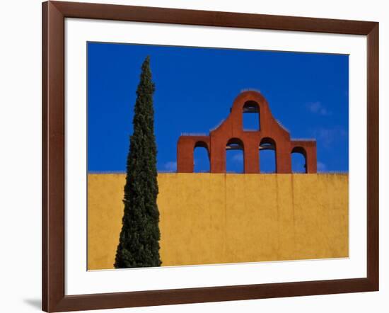 Mexico, San Miguel de Allende, Blue sky, city wall and Cypress Tree-Terry Eggers-Framed Photographic Print