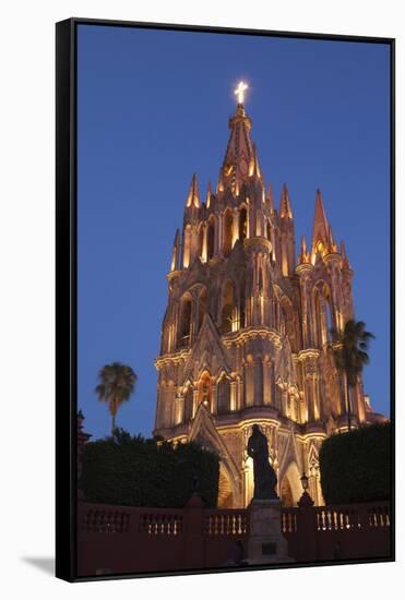Mexico, San Miguel De Allende. Cathedral of San Miguel Archangel Lit Up at Night-Brenda Tharp-Framed Stretched Canvas