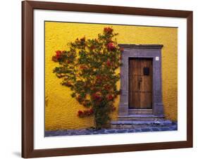 Mexico, San Miguel de Allende, Doorway with Flowering Bush-Terry Eggers-Framed Photographic Print