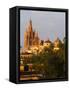 Mexico, San Miguel de Allende, Evening Lights Parroquia Archangel Church-Terry Eggers-Framed Stretched Canvas