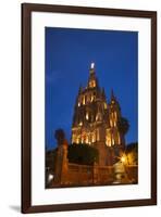 Mexico, San Miguel de Allende, Evening Lights Parroquia Archangel Church-Terry Eggers-Framed Premium Photographic Print