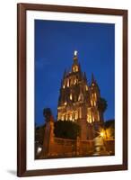 Mexico, San Miguel de Allende, Evening Lights Parroquia Archangel Church-Terry Eggers-Framed Premium Photographic Print