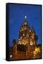 Mexico, San Miguel de Allende, Evening Lights Parroquia Archangel Church-Terry Eggers-Framed Stretched Canvas