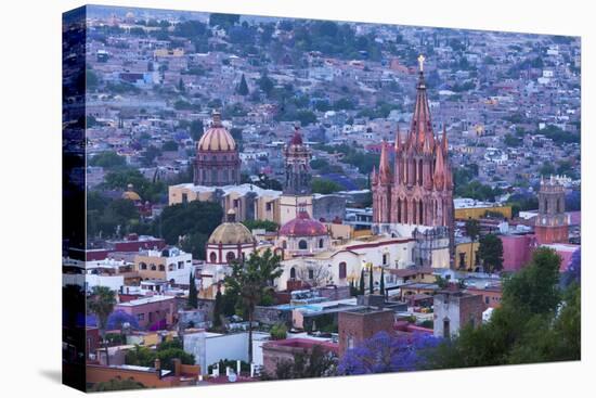 Mexico, San Miguel De Allende. La Parroquia De San Miguel Arcangel Church Dominates City at Dusk-Brenda Tharp-Stretched Canvas