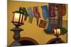 Mexico, San Miguel de Allende. Lantern with string of flags on them.-Jaynes Gallery-Mounted Photographic Print