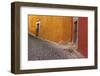 Mexico, San Miguel de Allende. Painted buildings on cobblestone street-Don Paulson-Framed Photographic Print