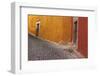 Mexico, San Miguel de Allende. Painted buildings on cobblestone street-Don Paulson-Framed Photographic Print