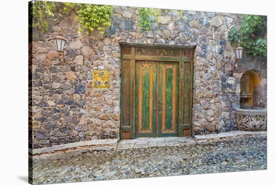 Mexico, San Miguel De Allende. Quaint Doorway in Stone Wall Facade-Jaynes Gallery-Stretched Canvas