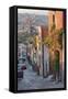 Mexico, San Miguel de Allende. Street scene with overview of city.-Don Paulson-Framed Stretched Canvas