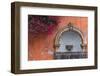 Mexico, Street Fountain Built into a Salmon Colored Wall with Fuschia Flowering Branch-Judith Zimmerman-Framed Photographic Print