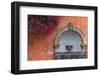 Mexico, Street Fountain Built into a Salmon Colored Wall with Fuschia Flowering Branch-Judith Zimmerman-Framed Photographic Print