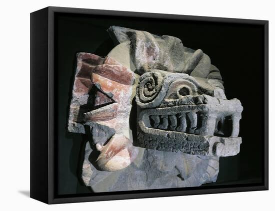 Mexico, Surroundings of Mexico City, Pyramid of Quetzalcoatl, Stone Statue of Serpent Head-null-Framed Stretched Canvas