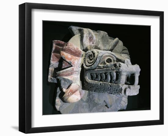 Mexico, Surroundings of Mexico City, Pyramid of Quetzalcoatl, Stone Statue of Serpent Head-null-Framed Giclee Print