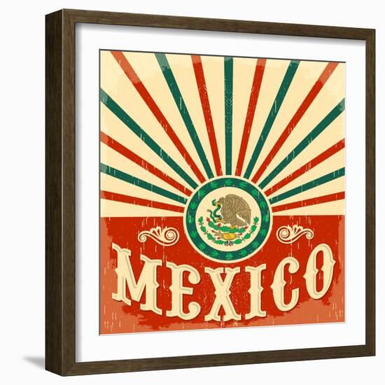 Mexico Vintage Patriotic Poster - Card Vector Design, Mexican Holiday Decoration-Julio Aldana-Framed Art Print