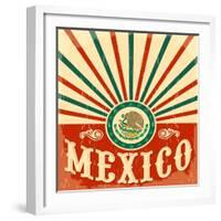 Mexico Vintage Patriotic Poster - Card Vector Design, Mexican Holiday Decoration-Julio Aldana-Framed Art Print