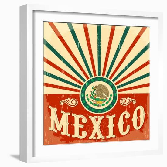 Mexico Vintage Patriotic Poster - Card Vector Design, Mexican Holiday Decoration-Julio Aldana-Framed Art Print