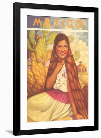 Mexico: Young Girl and Cactus , Poster Style-null-Framed Art Print