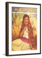 Mexico: Young Girl and Cactus , Poster Style-null-Framed Art Print