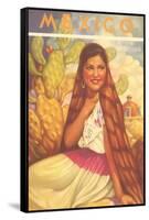 Mexico: Young Girl and Cactus , Poster Style-null-Framed Stretched Canvas