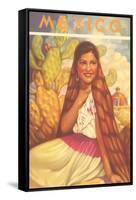 Mexico: Young Girl and Cactus , Poster Style-null-Framed Stretched Canvas