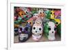 Mexico, Yucatan, Isla Mujeres, colorful ceramic calavera skulls for sale in market.-Merrill Images-Framed Photographic Print