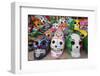 Mexico, Yucatan, Isla Mujeres, colorful ceramic calavera skulls for sale in market.-Merrill Images-Framed Photographic Print