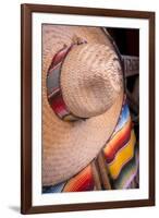 Mexico, Yucatan, Isla Mujeres, straw hat and colorful blankets.-Merrill Images-Framed Photographic Print