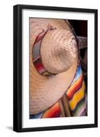 Mexico, Yucatan, Isla Mujeres, straw hat and colorful blankets.-Merrill Images-Framed Premium Photographic Print