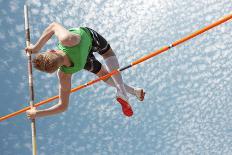 Young Athletes Pole Vault Seems to Reach the Sky-mezzotint-Photographic Print