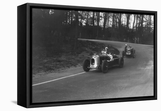 MG Magnette of AA Rigby leading JR Grices Riley Brooklands at Donington Park, Leicestershire, 1935-Bill Brunell-Framed Stretched Canvas