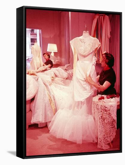 MGM Designer Helen Rose Working on Grace Kelly's Wedding Dress-Allan Grant-Framed Stretched Canvas
