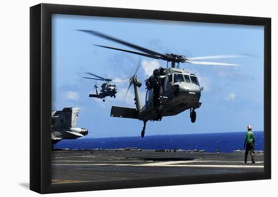 MH-60S Sea Hawk Helicopter (Landing on Air Craft Carrier) Art Poster Print-null-Framed Poster