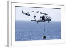 Mh-60S Sea Hawk Helicopters Conduct a Vertical Replenishment-null-Framed Photographic Print