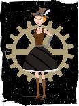 Steampunk Woman On Gear Grunge-mheld-Art Print