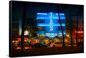 Miami Beach Art Deco District - The Colony Hotel by Night - Ocean Drive - Florida-Philippe Hugonnard-Framed Stretched Canvas