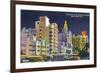 Miami Beach, Florida - City Scene at Night-Lantern Press-Framed Art Print