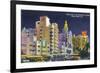 Miami Beach, Florida - City Scene at Night-Lantern Press-Framed Art Print