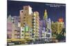 Miami Beach, Florida - City Scene at Night-Lantern Press-Mounted Art Print