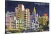 Miami Beach, Florida - City Scene at Night-Lantern Press-Stretched Canvas