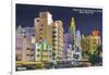 Miami Beach, Florida - City Scene at Night-Lantern Press-Framed Art Print