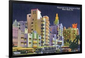 Miami Beach, Florida - City Scene at Night-Lantern Press-Framed Art Print