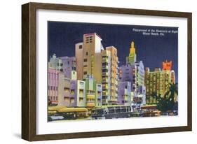 Miami Beach, Florida - City Scene at Night-Lantern Press-Framed Art Print