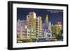 Miami Beach, Florida - City Scene at Night-Lantern Press-Framed Art Print