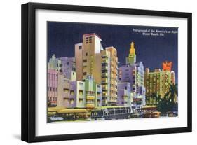 Miami Beach, Florida - City Scene at Night-Lantern Press-Framed Art Print