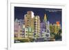 Miami Beach, Florida - City Scene at Night-Lantern Press-Framed Premium Giclee Print